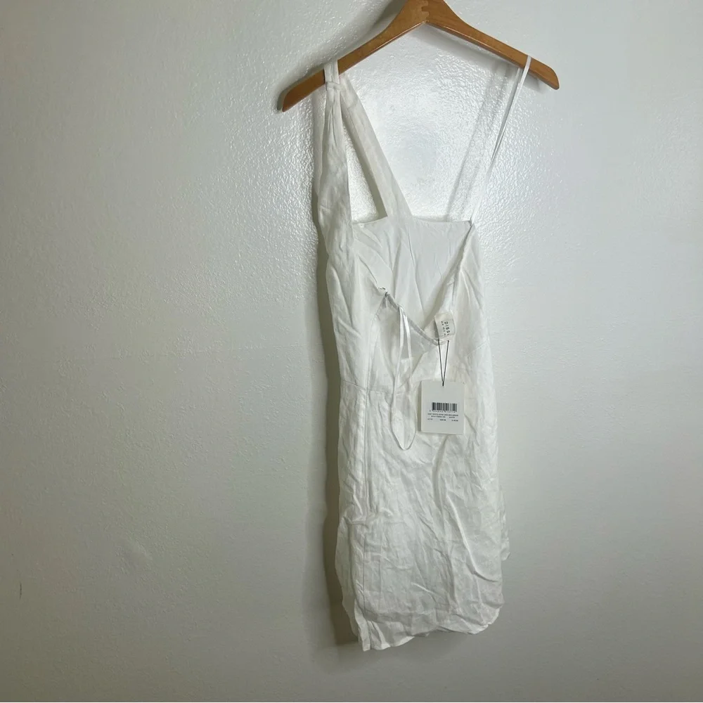 NWT DISSH 100% Linen Zoey White Assymetrical Linen White Mini Dress Size 2